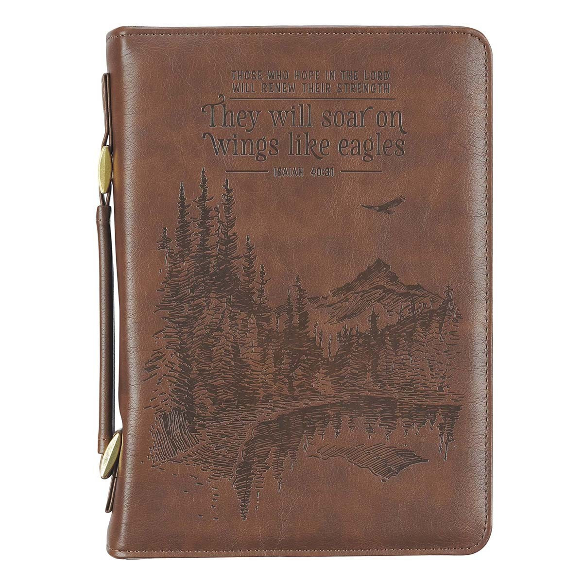On Wings Like Eagles Brown Faux Leather Bible Cover
